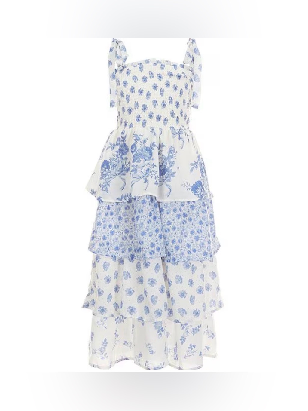 Crystal Doll White And Blue Floral Tiered Maxi Dress